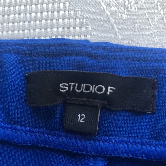 Studio F Royal Blue High-Waisted Elastic Pencil Skirt Back Slip Women’s Size 12 - Picture 7 of 16